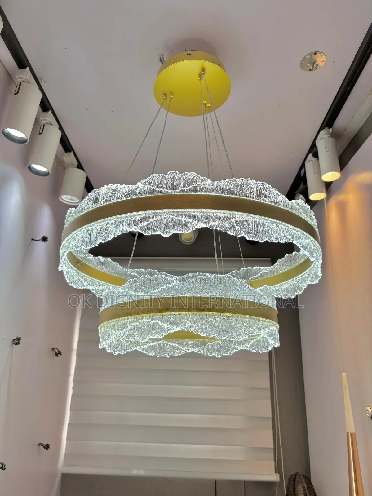 Luxury 2 Ring LED Chandelier | Modern Gold Ceiling Drop Light