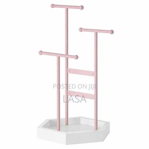 LASA 3-Tier Jewellery Stand with Tray, Pink & White - Display Holder for Necklaces & Rings