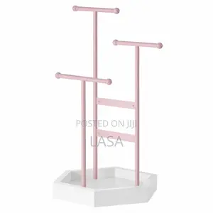 Jewelry Holder - 3-Tier Display Stand With Tray, Pink White