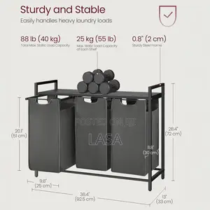 Laundry Hamper Basket Sorter With 3 Removable Bags 40 L