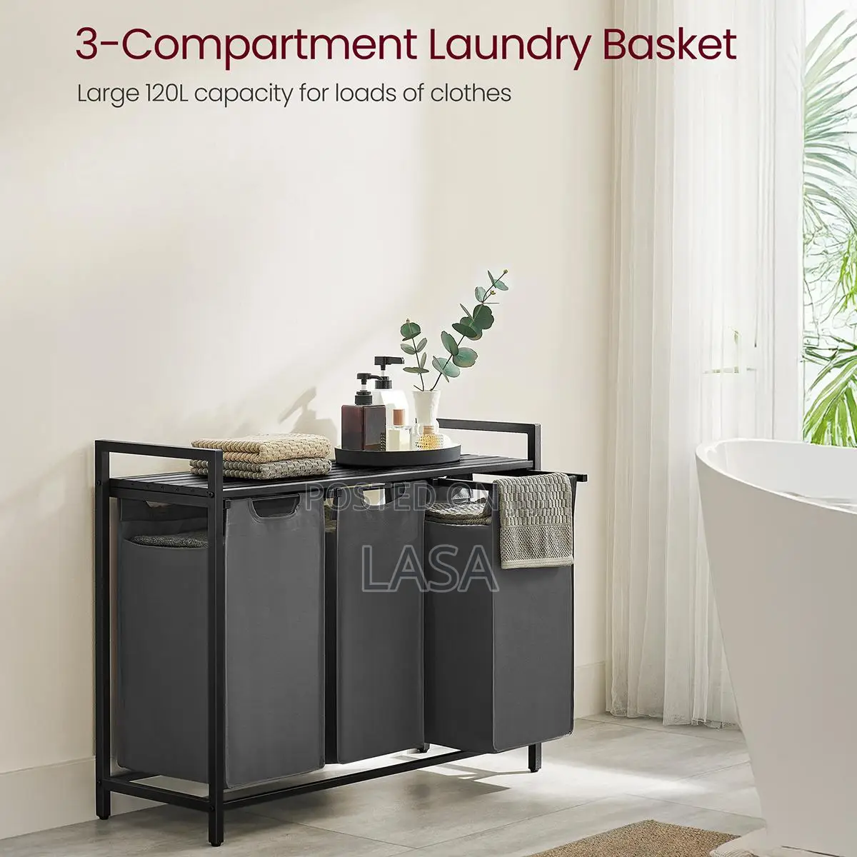 Laundry Hamper Basket Sorter With 3 Removable Bags 40 L