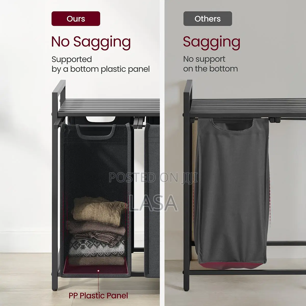 Laundry Hamper Basket Sorter With 3 Removable Bags 40 L
