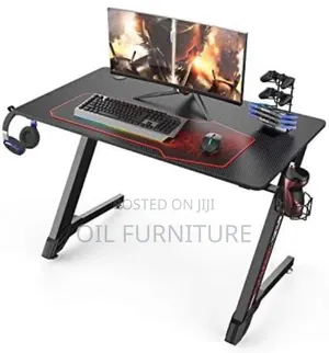 Modern Z-Shaped Ergonomic Gaming Computer Desk With RGB LED Lights