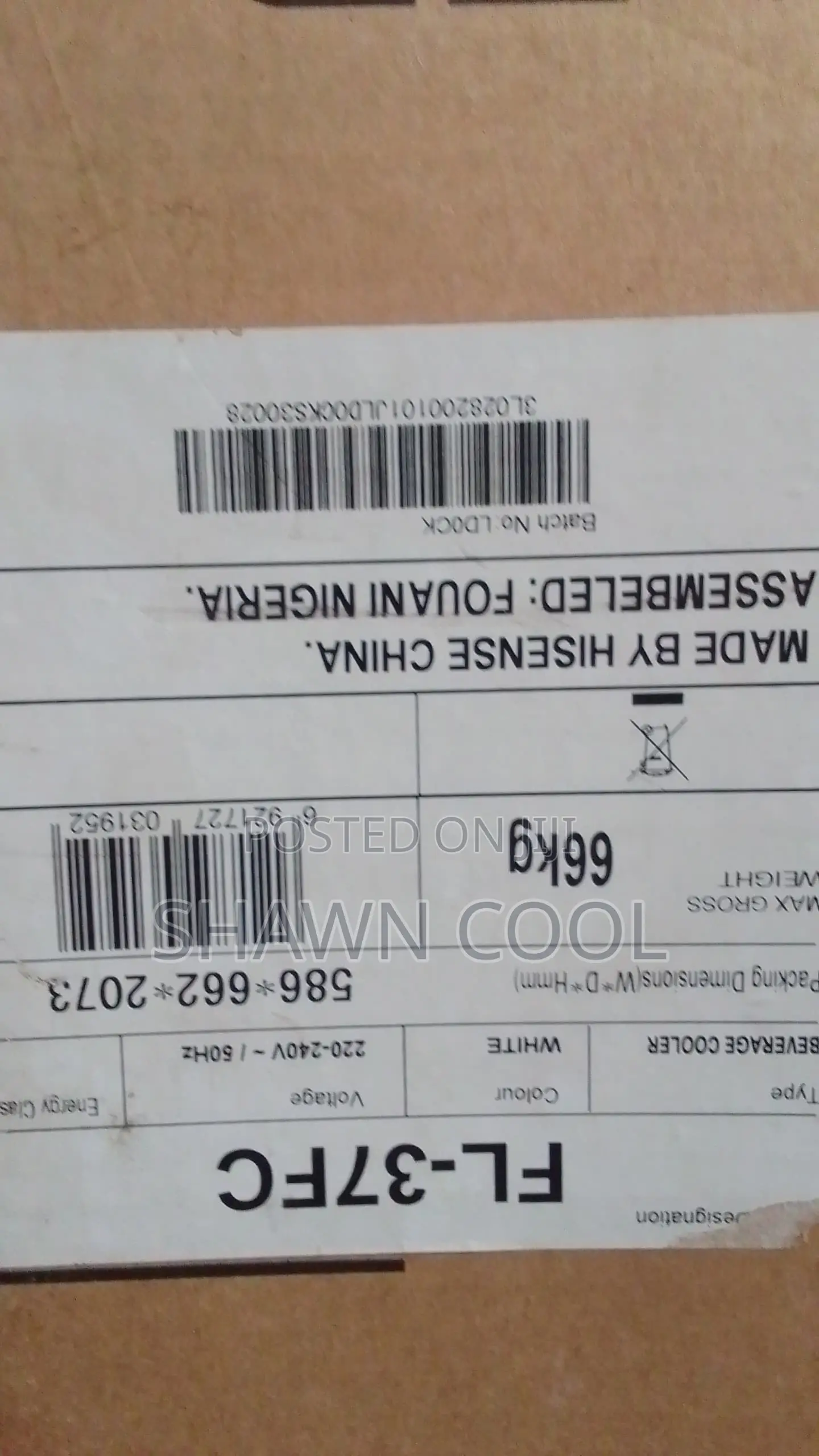 Hisense Chiller FL-37FC 282l