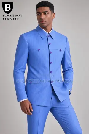 Quality Top Material Stripe Blacksmart Safari Men’s Suit