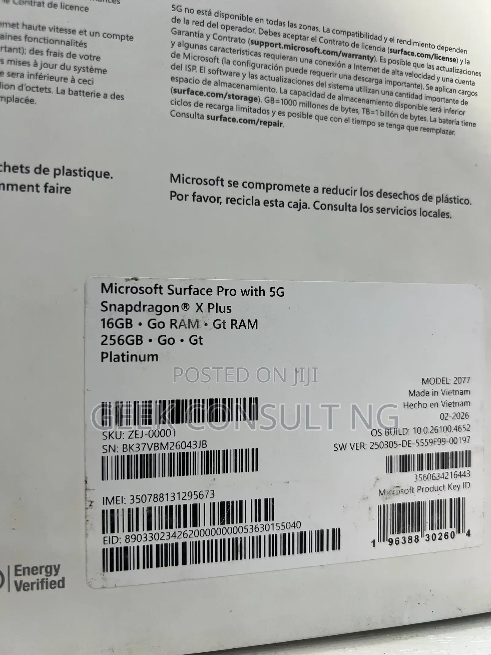 New Microsoft Surface Pro 11th Edition, a Copilot+ PC 16GB SSD 256GB