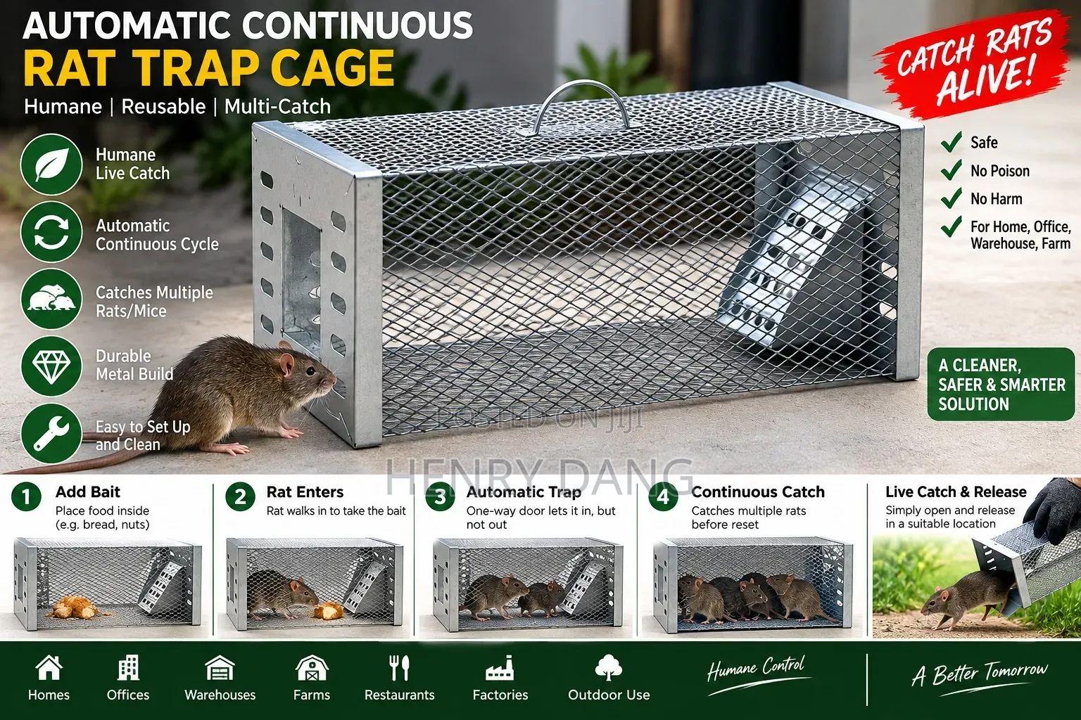 Automatic Rat Mouse Trap Cage–Reusable Multi– Catch