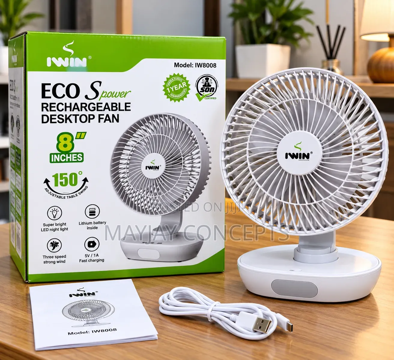 Iwin 8inchs Table Rechargeable Table Fan