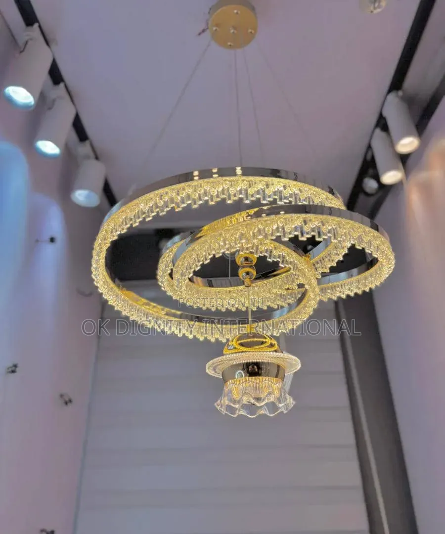Luxury 3 Ring LED Chandelier | Modern Gold Ceiling Drop Light