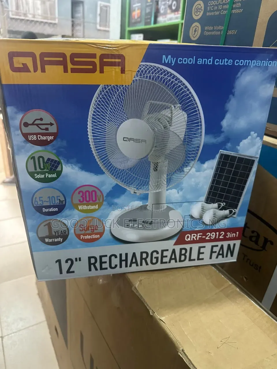 Qasa Solar/Rechargable 12"fan