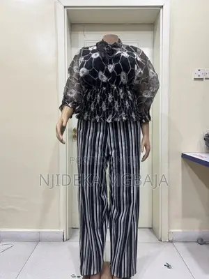 Black and White Striped Wide-Leg Jeans