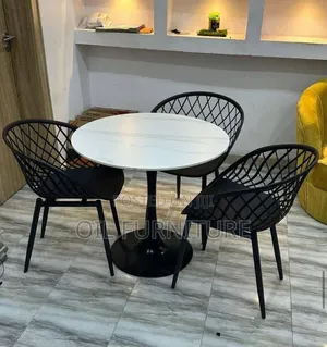​Modern Marble Top Dining Table Set With 3 Black Mesh Chairs