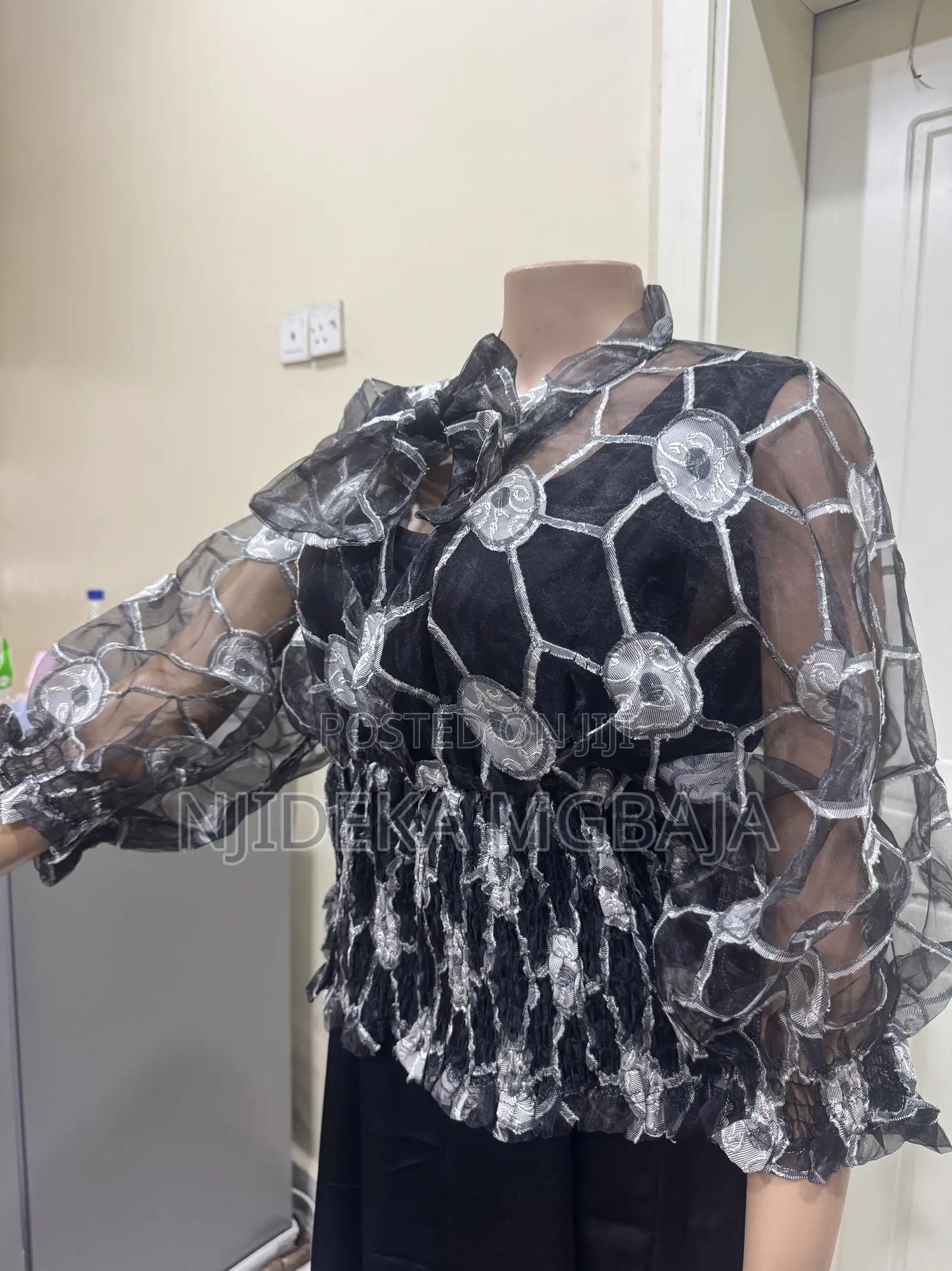 Elegant Black and Silver Sheer Statement Blouse