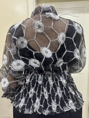 Elegant Black and Silver Sheer Statement Blouse