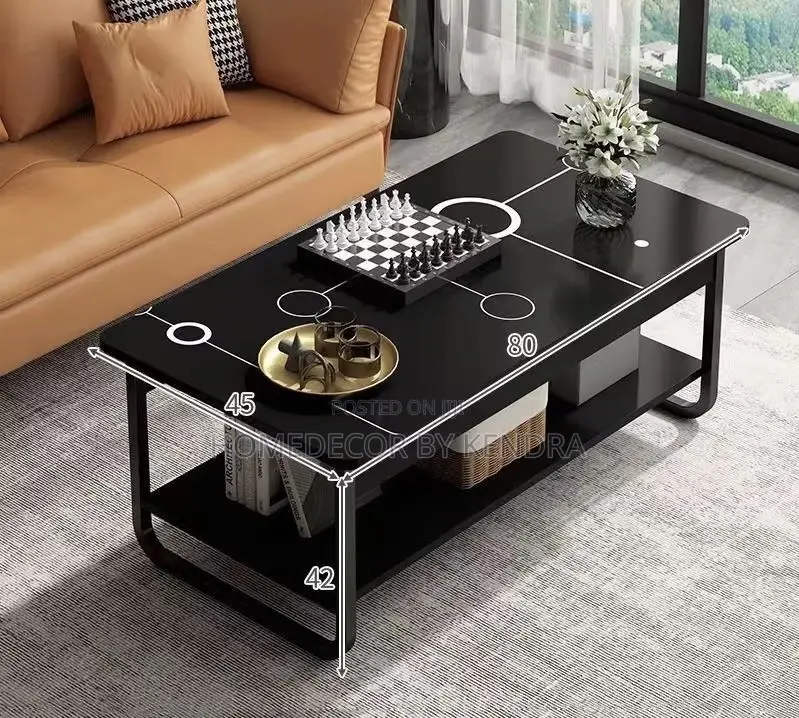 Rectangular Ring Black Wooden Top Center Table
