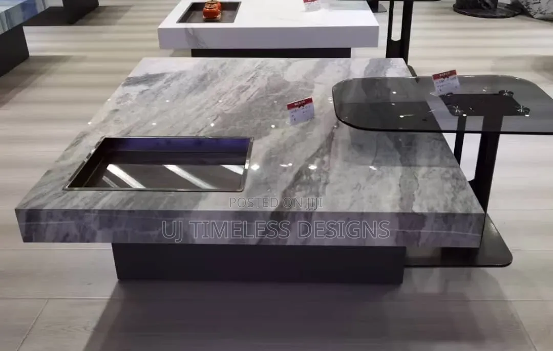 Marble and Glass Table and Stool