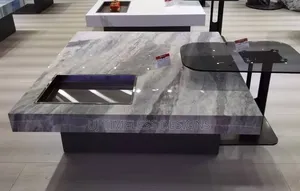 Marble and Glass Table and Stool