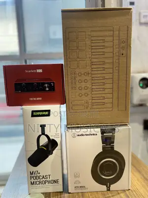 Scarlett 2i2 Soundcard, M50X Headphone, MV7+ Mic Mvave MIDI Keyboard