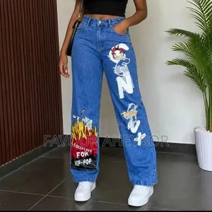Trendy Graphic Wide-Leg Jeans