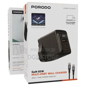 Porodo GAN 65w Multi Port Wall Charger Real Time Power Display
