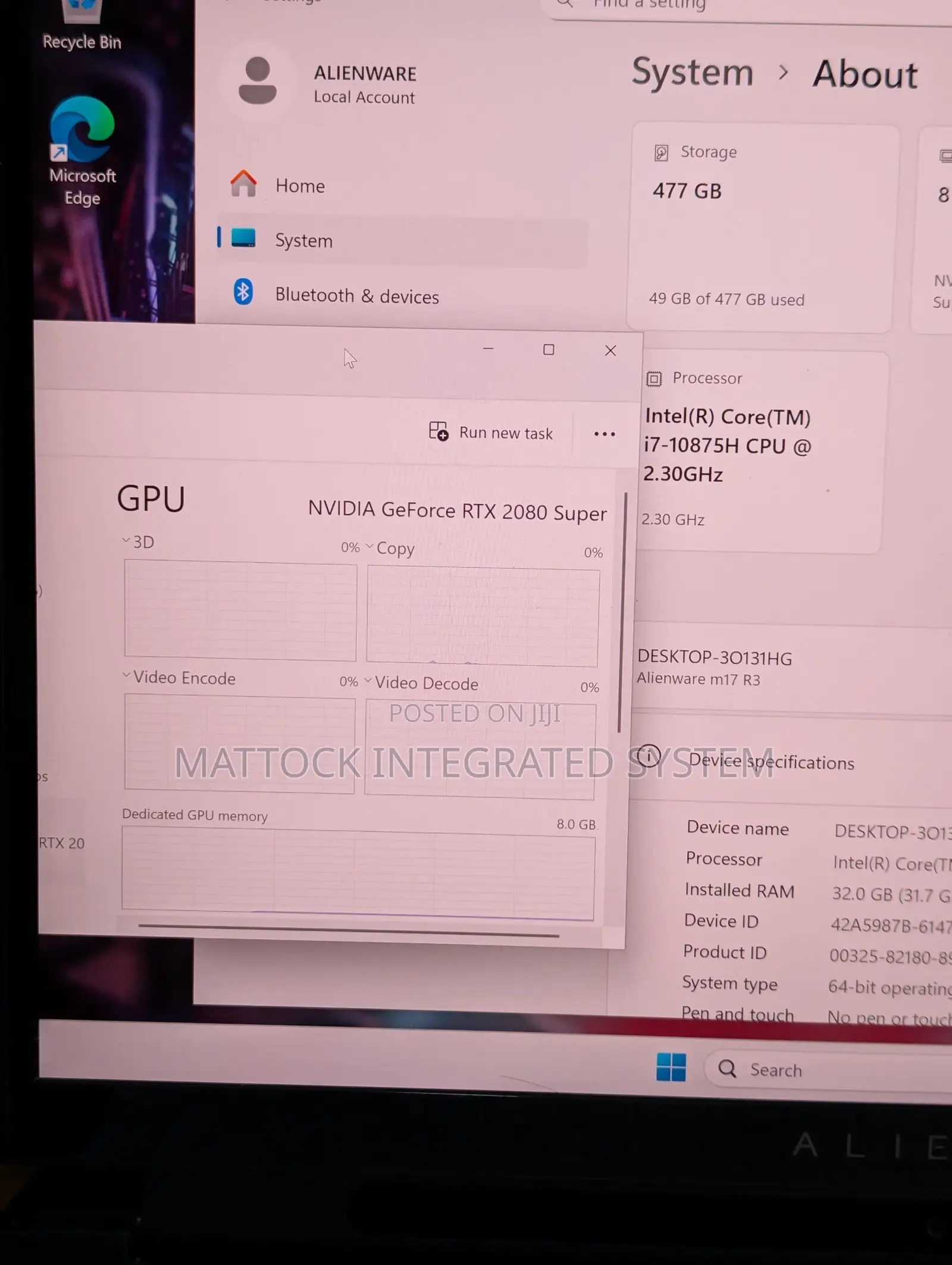 Laptop Dell 32GB Intel Core i7 SSD 512GB