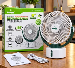 IWIN 8-Inch Rechargeable AC/DC Table Fan With LED–Solar Compatible