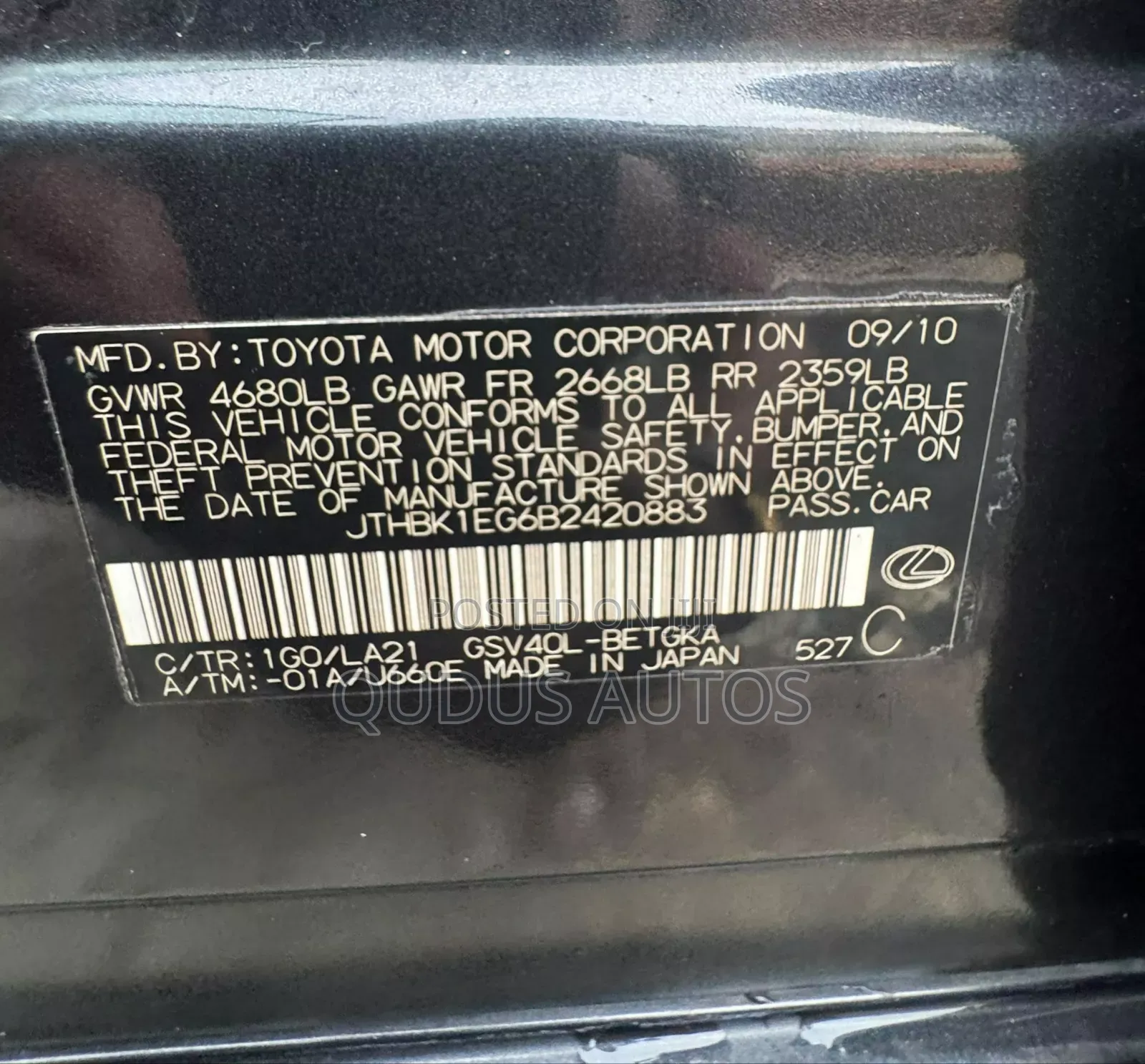 Lexus ES 350 2011 Black