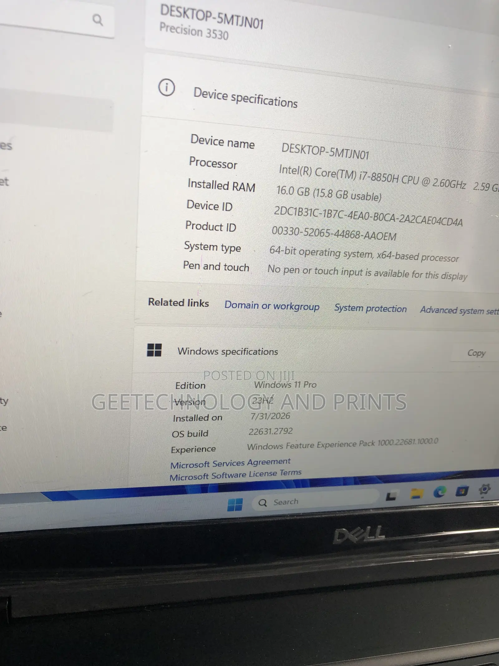 Laptop Dell Precision 3530 16GB Intel Core i7 SSD 256GB