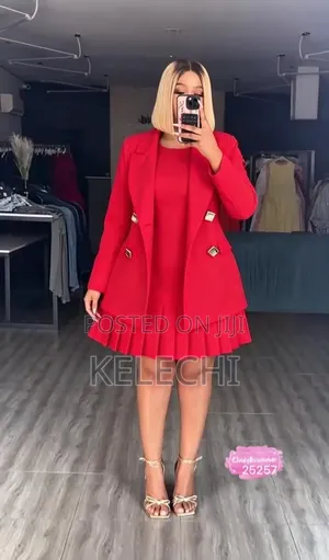 Chic 2 Piece Blazer Pleated Dress Set for Various Occasion