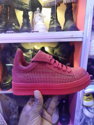 Premium All-Red Perforated Suede Low-Top Platform Sneakers