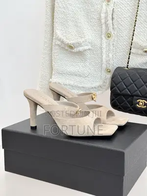 Luxury Chanel Inspired Nude Suede Mules - High Heel - Size 37-42