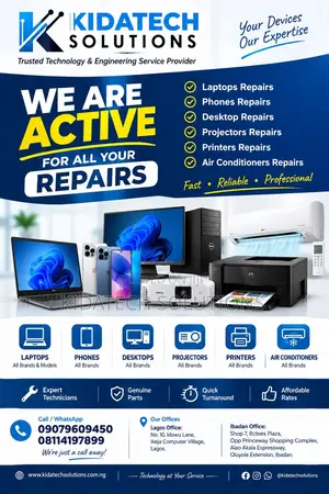 Repair of Laptop, Phones, Desktop, Projector, Printer, Airconditions.