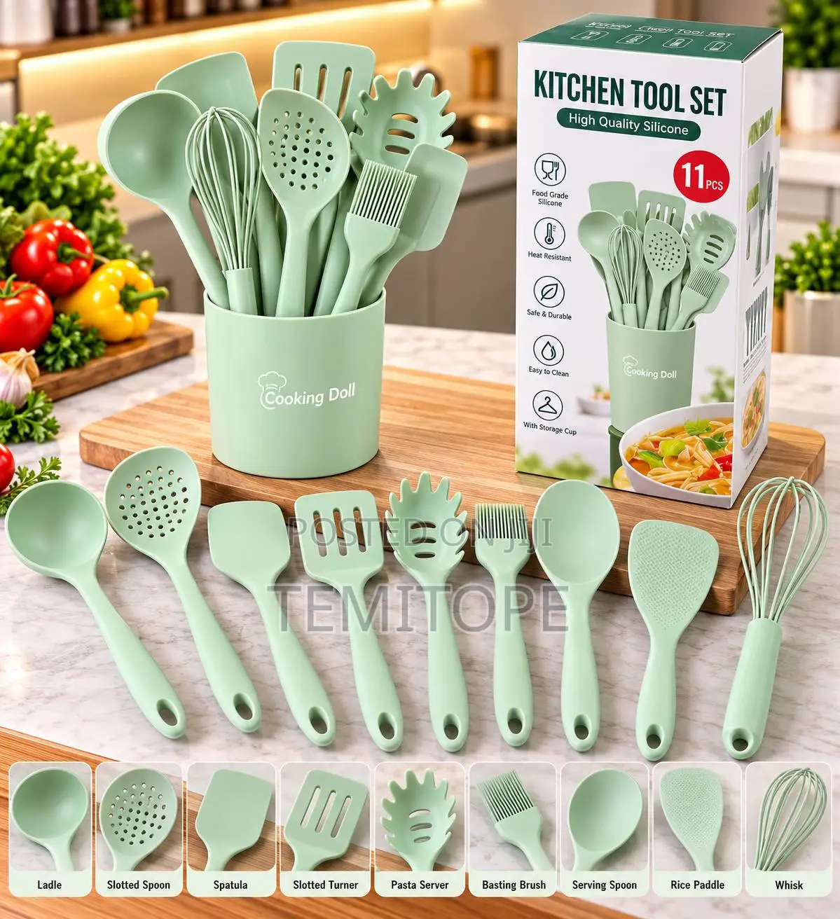 11pcs Full Silicone Cooking Spoon Set and Wisk