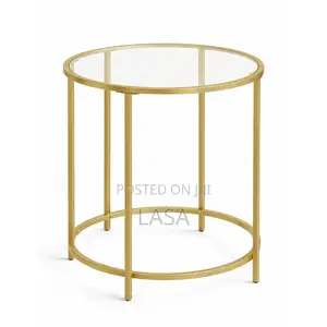 LASA Round Side Table - Glass Top Metal Frame Coffee Table -Gold