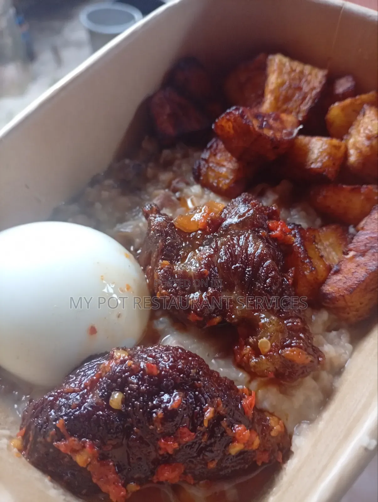 Ewa Agoyin, Plantain, Egg and Beef