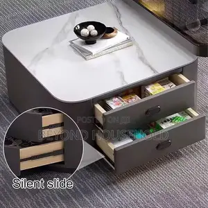 Modern Nesting Coffee Table Set Tinted Black Glass Top Marble Table