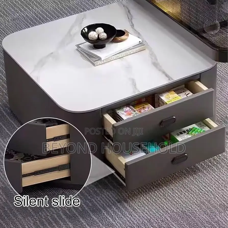 Modern Nesting Coffee Table Set Tinted Black Glass Top Marble Table