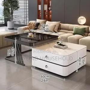 Modern Nesting Coffee Table Set Tinted Black Glass Top Marble Table