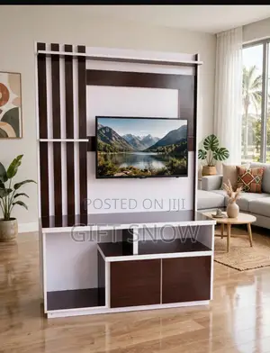 Modern TV Stand With Wall Panel Partition - Fits Up to 65" TV