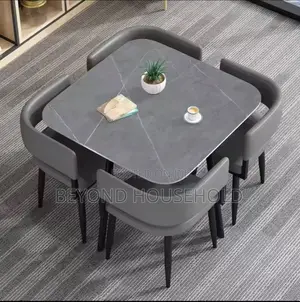 Modern Space Saving Dining Table Set Marble Finish Table With 4 Chairs