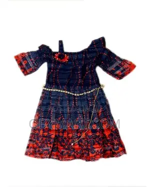 Blue Gown With Orange Design and Golden Chain Belt