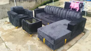 Super Classic Black Color L Shape Sofas and a Single Seater