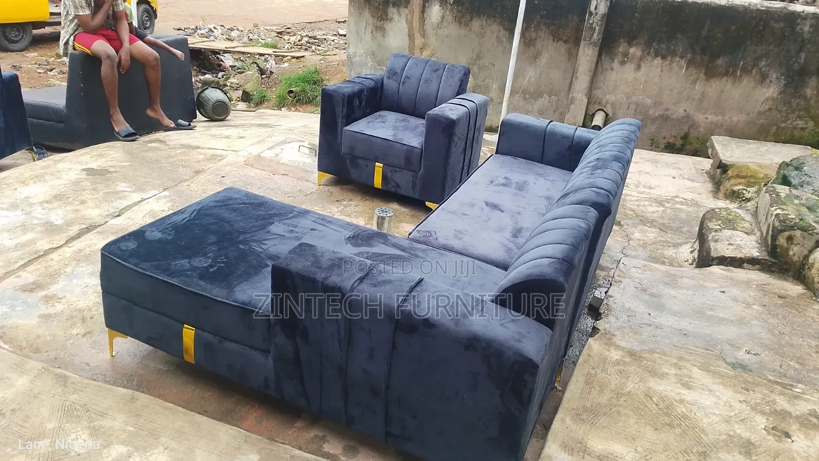 Professionally Made Gray L Shape Sofas and a Single Seater