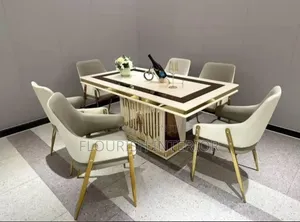 Quality Imported Unique Luxury Marble Dining Set by 6