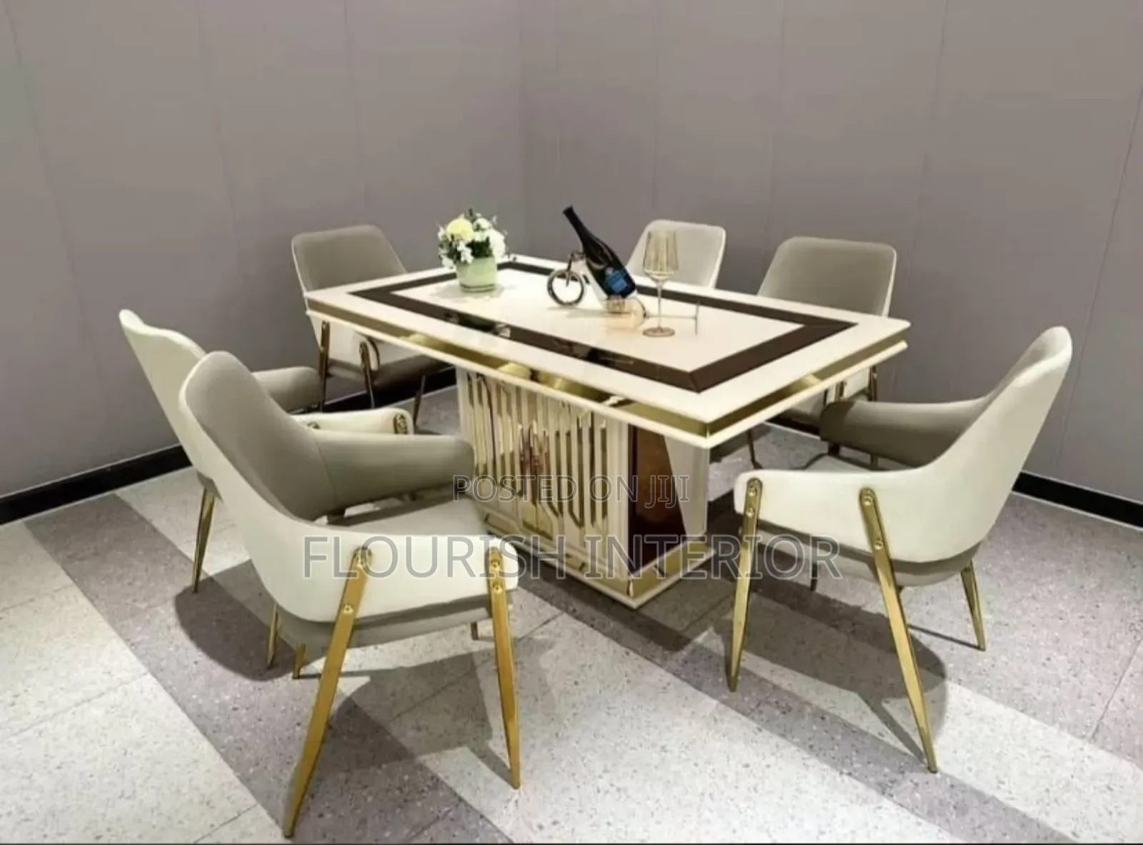 Quality Imported Unique Luxury Marble Dining Set by 6