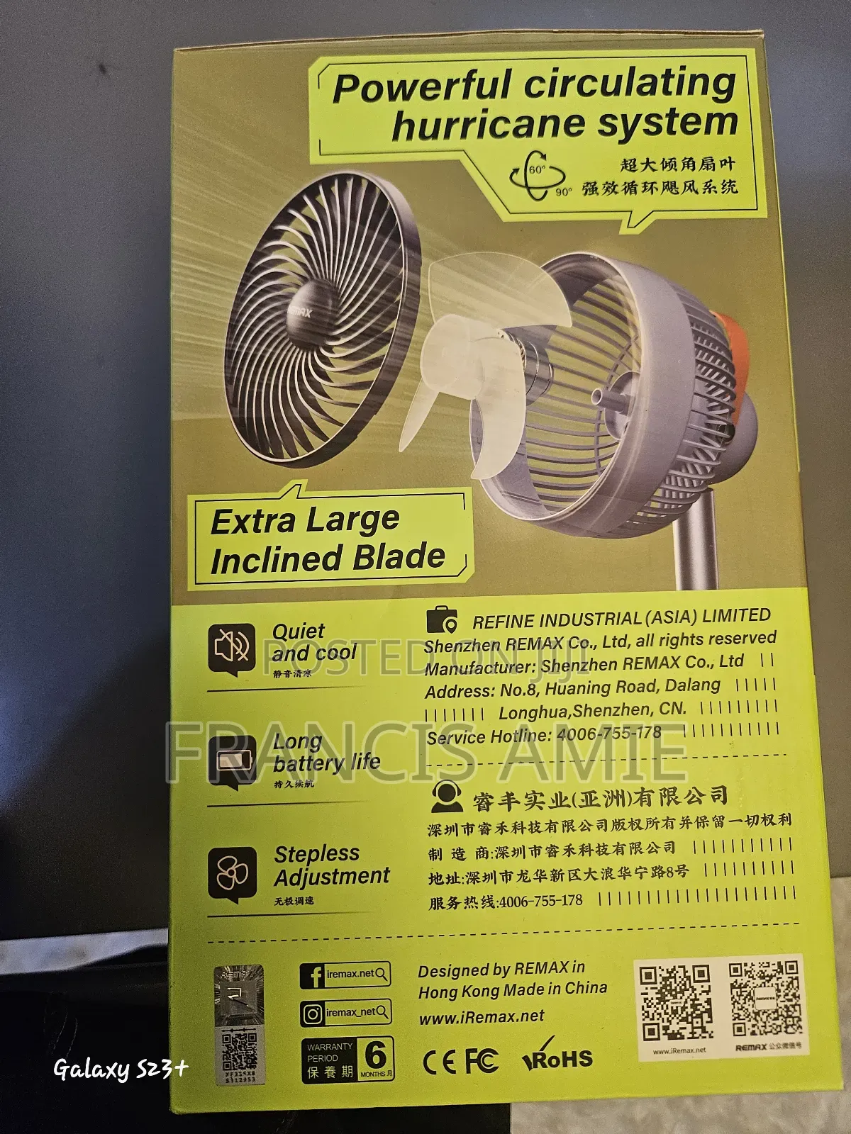 Remax Rechargeable Table Fan