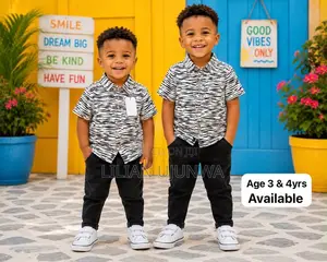 Boys 2pcs Set - Zebra Pattern Shirt + Black Jeans Age 3 4 Years
