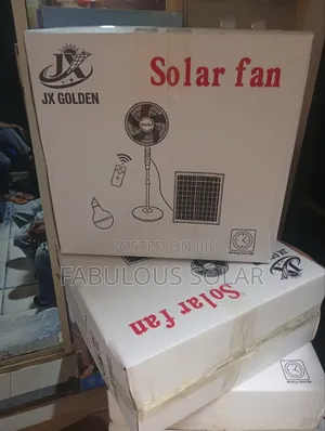 JX Golden Solar Standing Fan With Two Light Bulbs (16 Inches)