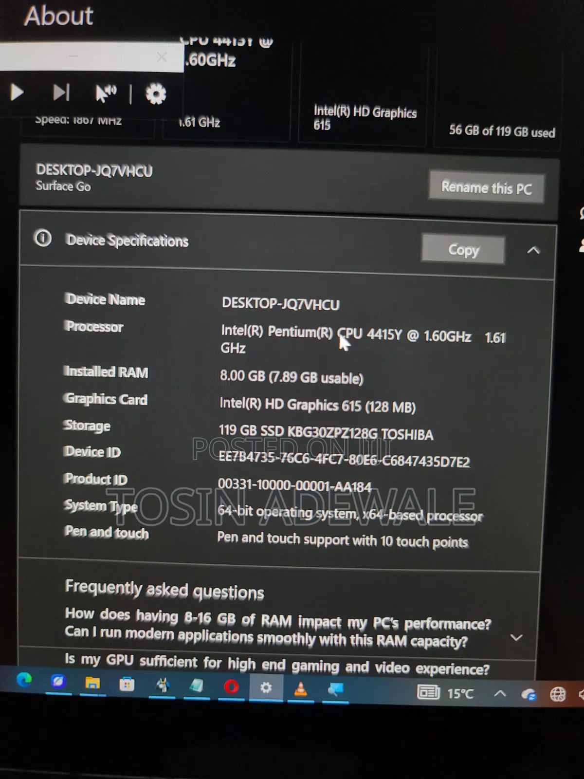 Laptop Microsoft Surface Go 8GB Intel Pentium SSD 128GB