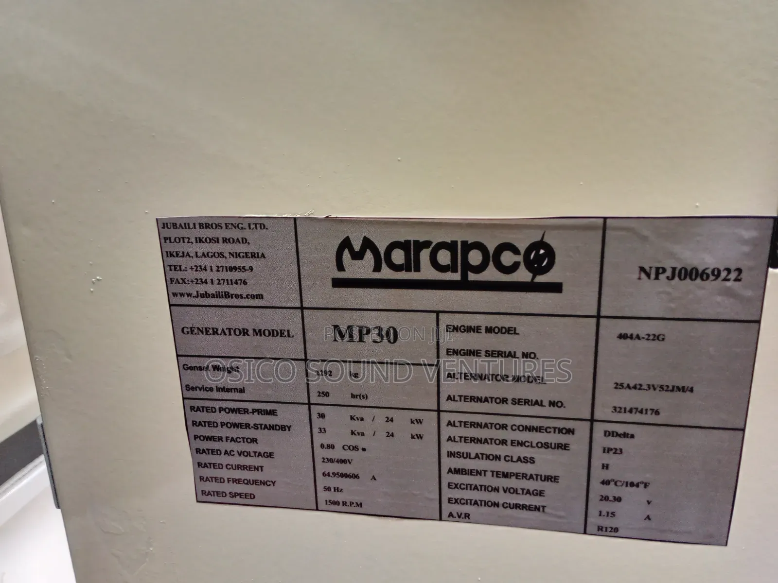 Marapco Mp 30 kVA Generator